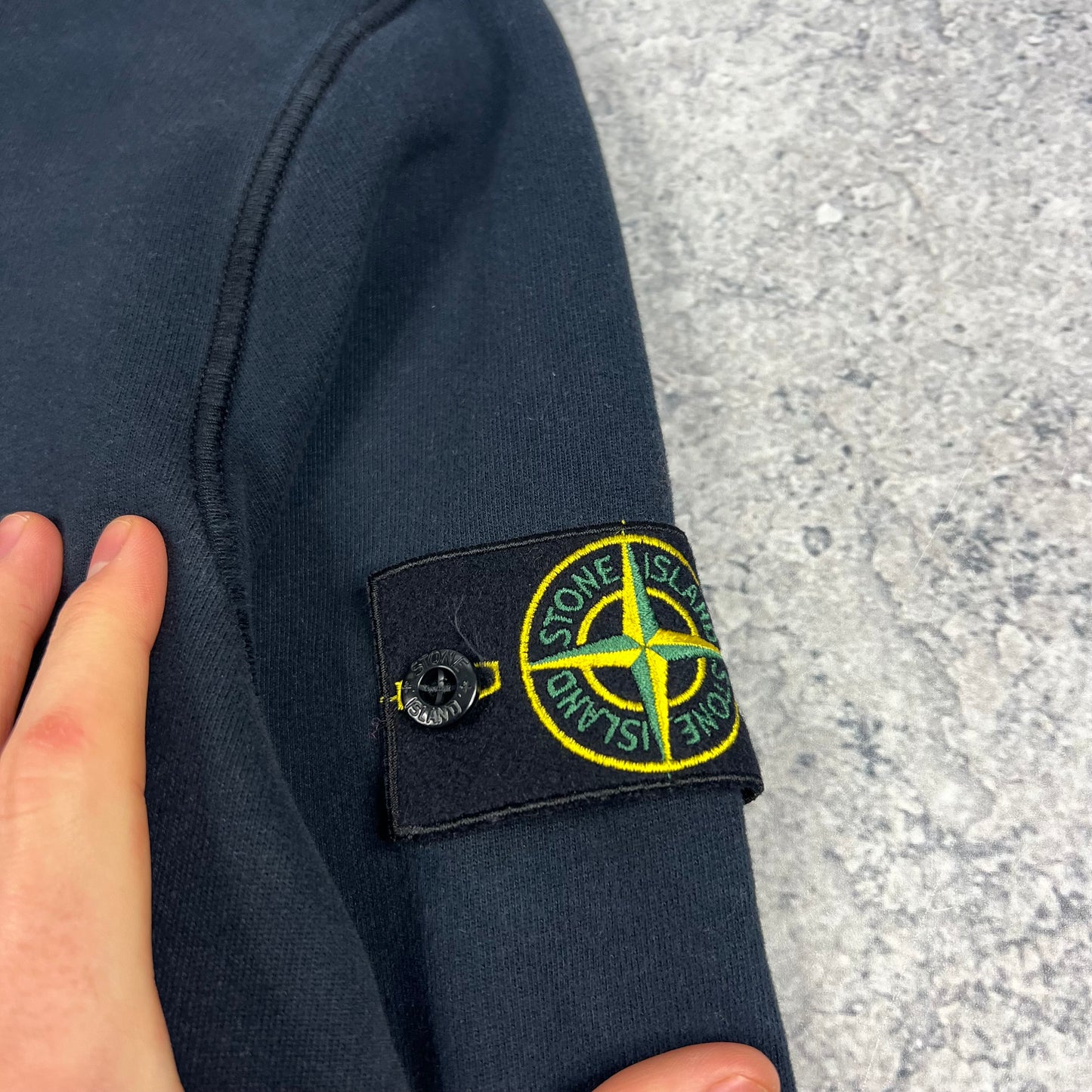 Stone Island Navy Pullover Hoodie Medium