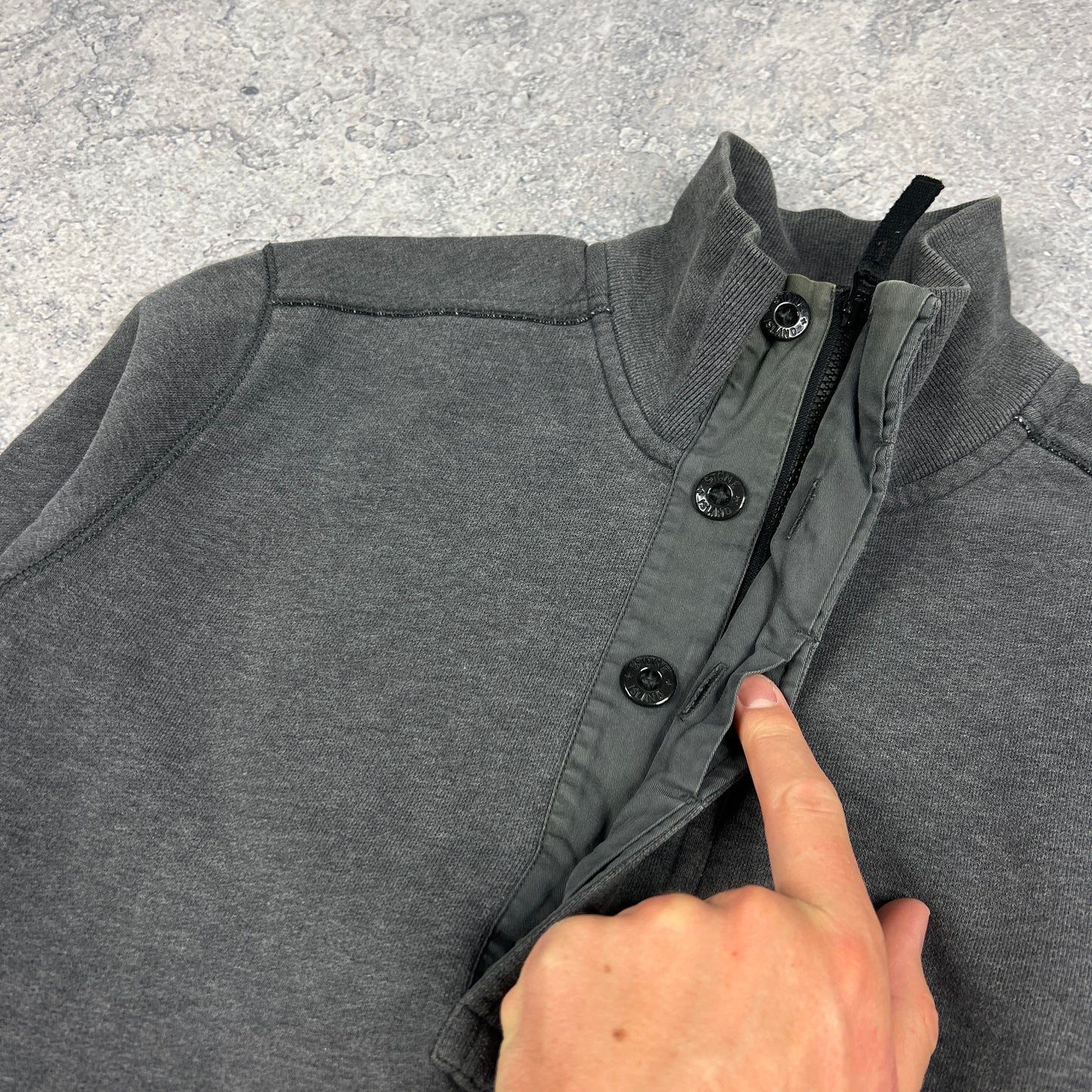 Stone Island Dark Grey Q Zip Sweatshirt Small 20.25”