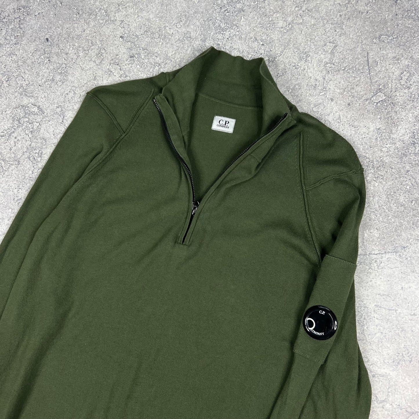 CP Company Green Knit Lens Q Zip Size 50 M/L 20”