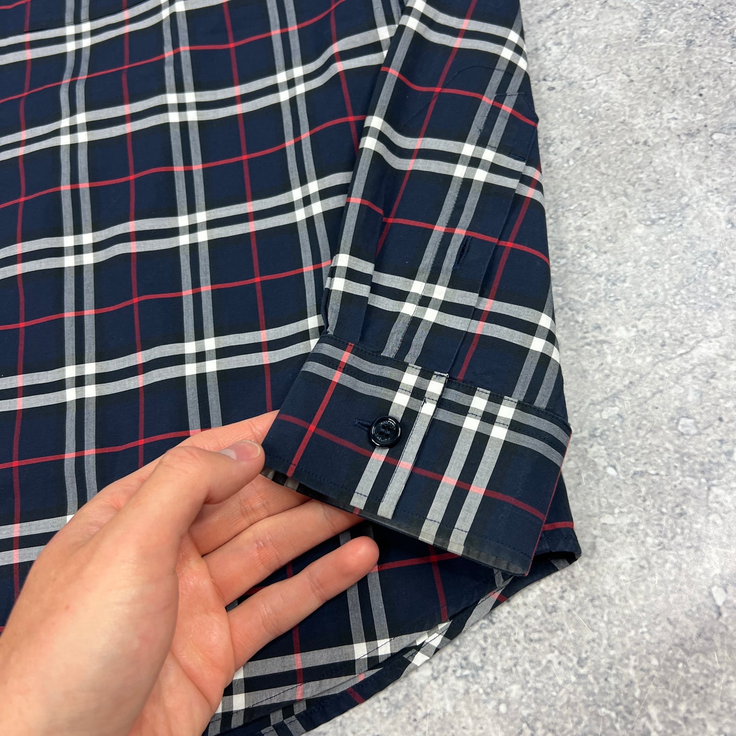 Burberry Navy Check Shirt Medium 21.5”