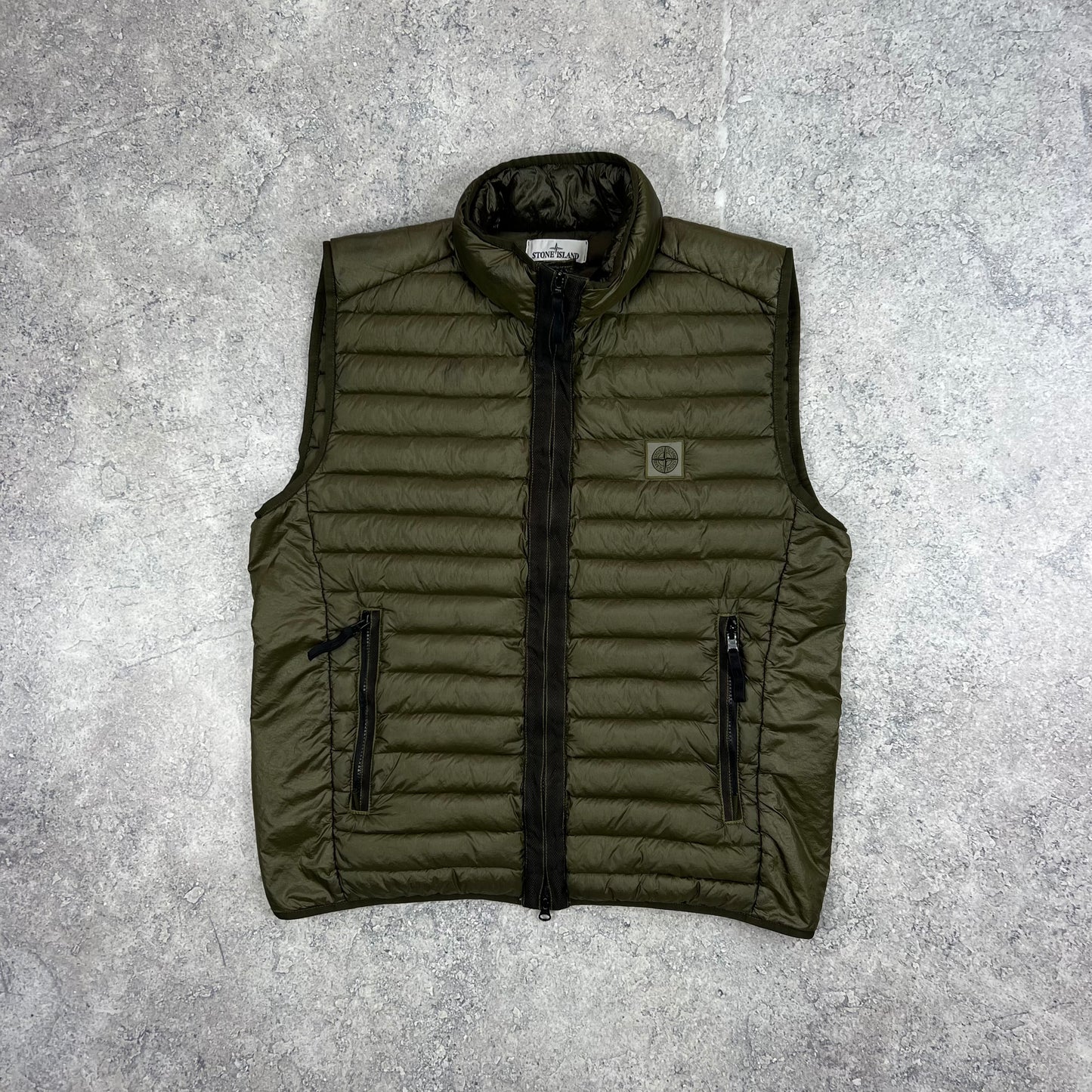 Stone Island Khaki Loom Woven Down Gilet Large 22.75”
