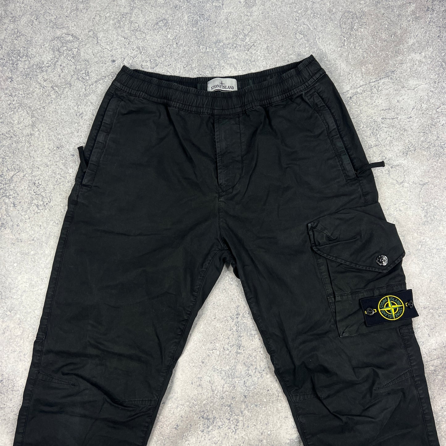 Stone Island Black Cuffed Cargo Trousers W30”