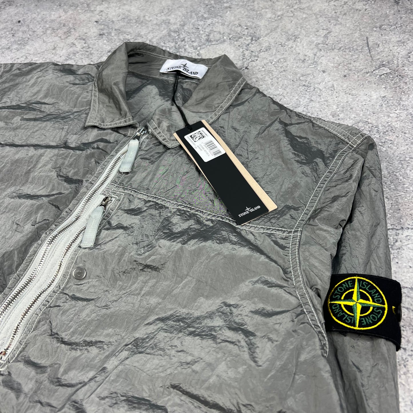Stone Island Silver Nylon Metal Overshirt XL 23.5”