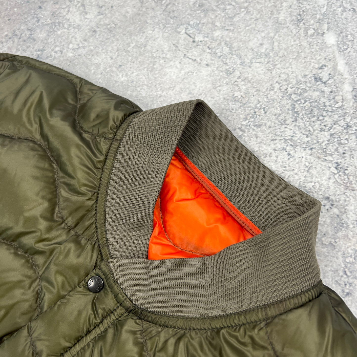 Moncler Franck Khaki Down Bomber Jacket Size 6 XL 25”