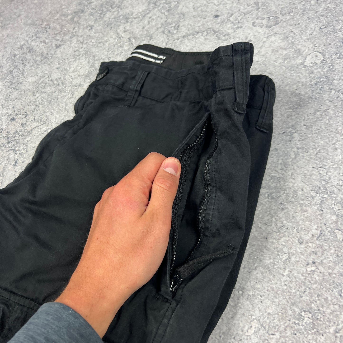 Stone Island Black Loose Fit Cargo Trousers W33-34”