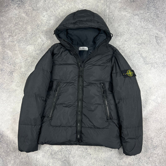 Stone Island Black Crinkle Reps Down Jacket Medium 22.5”