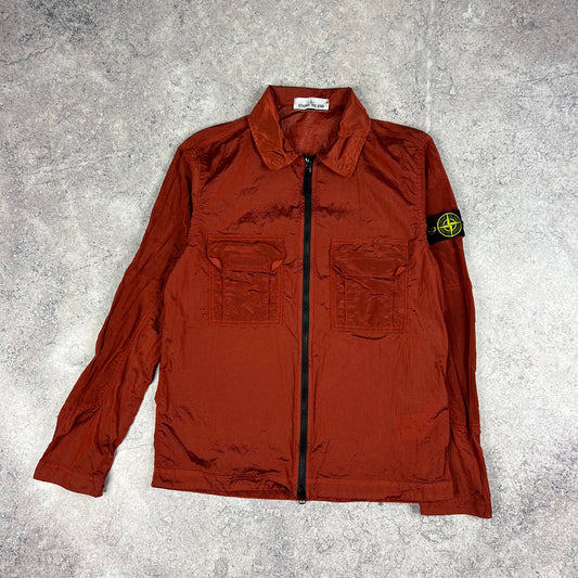 Stone Island Red Nylon Metal Ripstop Overshirt Small 20”