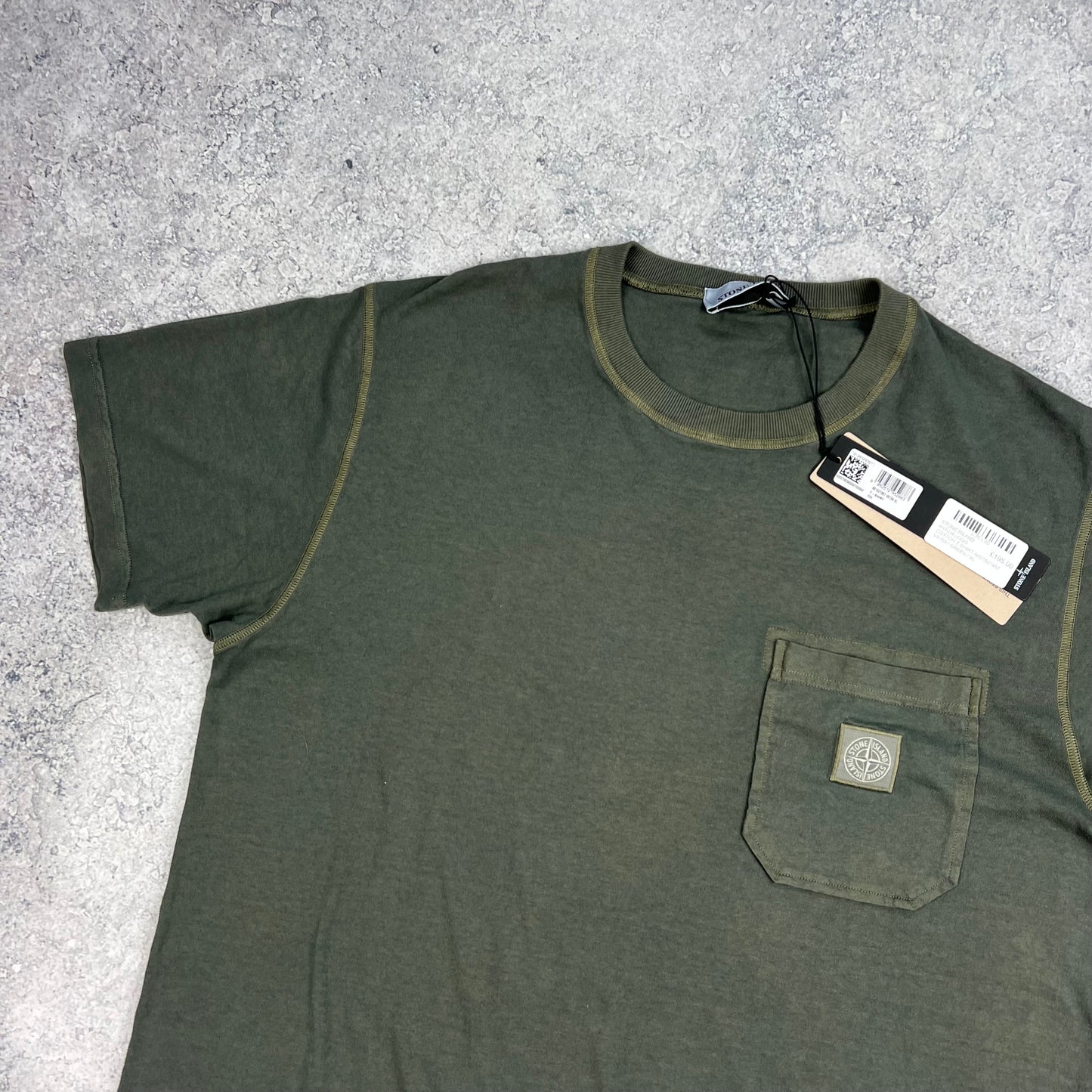 Stone Island Khaki Garment Dyed Patch T-Shirt XL 22.5”