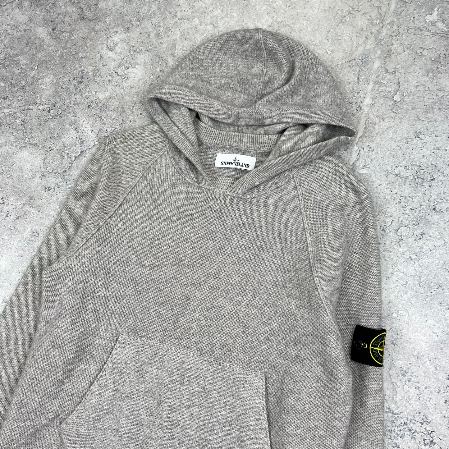 Stone Island Grey Knit Pullover Hoodie Medium 20.5”