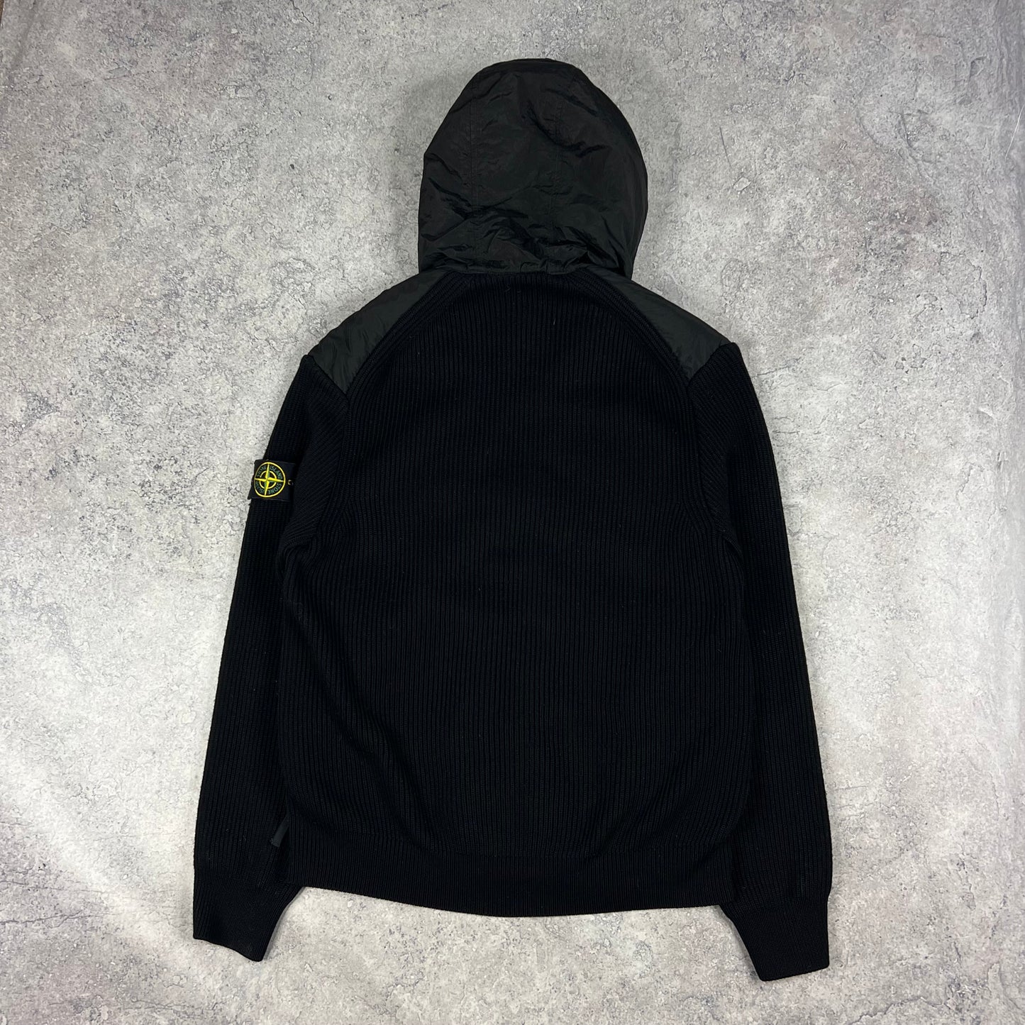 Stone Island Black Nylon Metal Primaloft Hooded Knit Jacket Large 23”