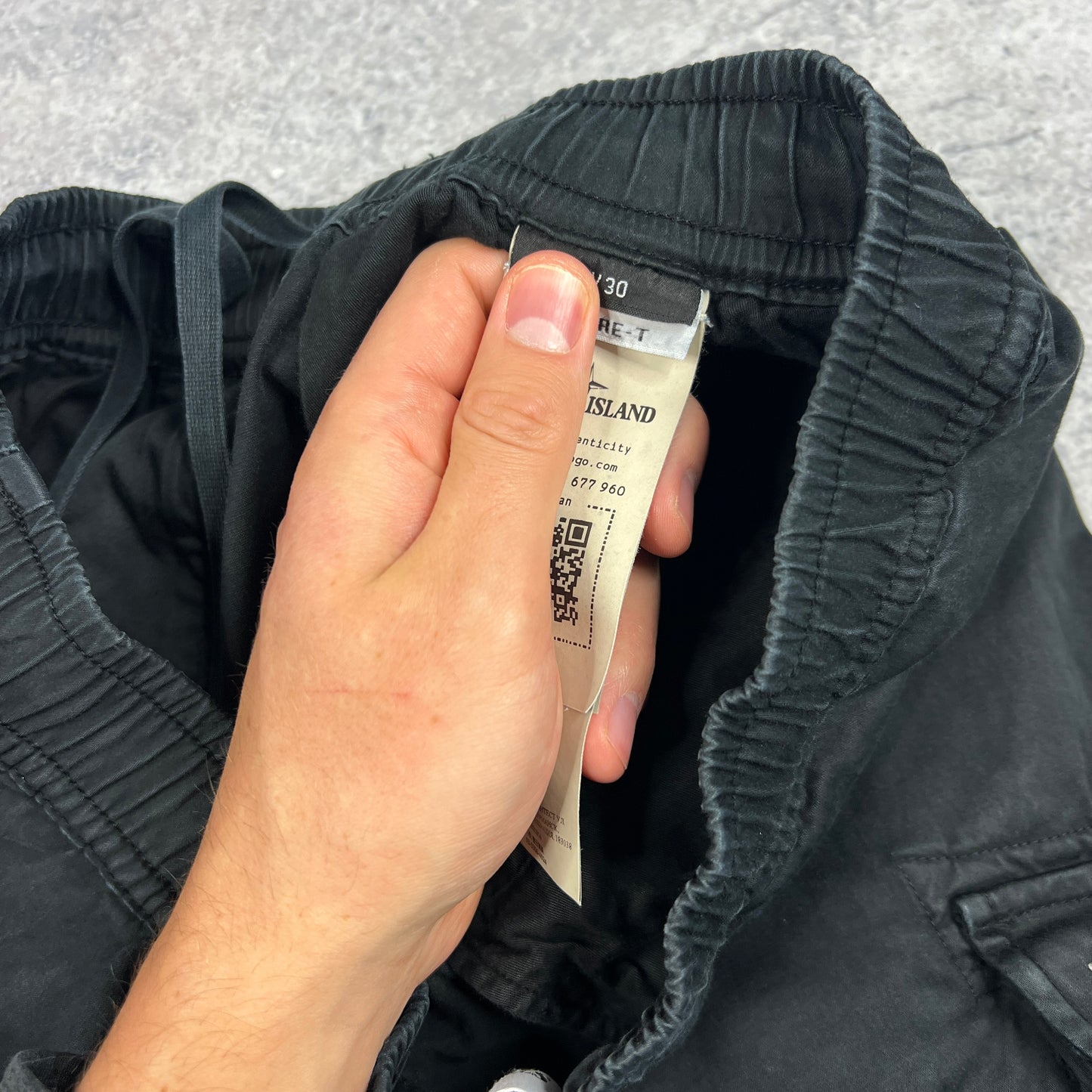 Stone Island Black Cuffed Cargo Trousers W30”