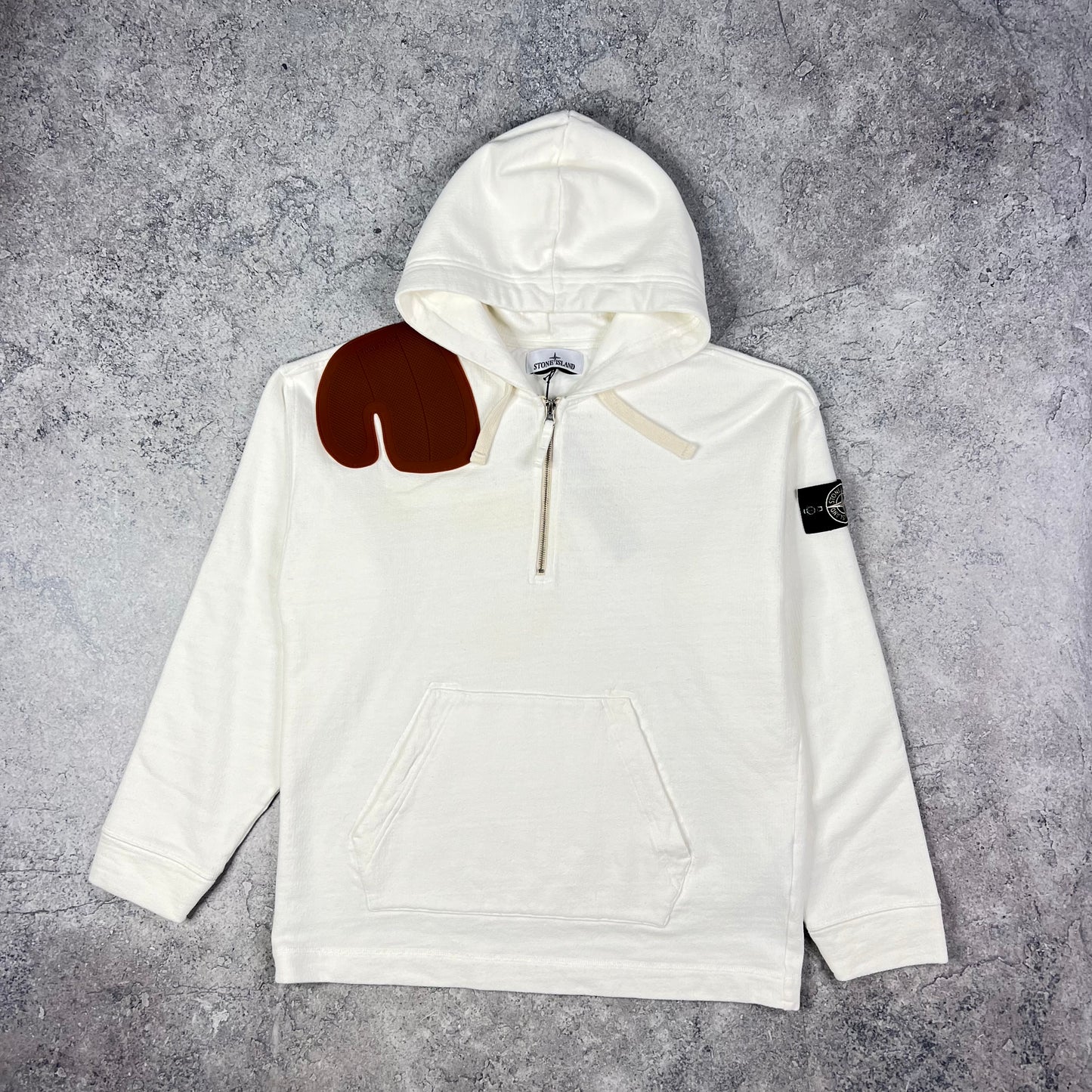 Stone Island White Raw Beauty Plate Hoodie Medium 22.5”