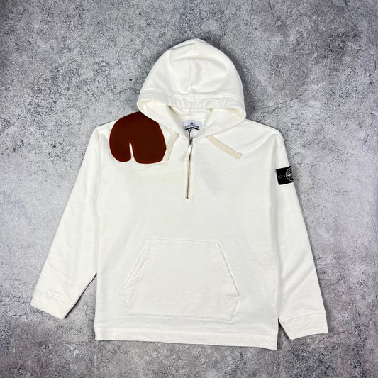 Stone Island White Raw Beauty Plate Hoodie Medium 22.5”