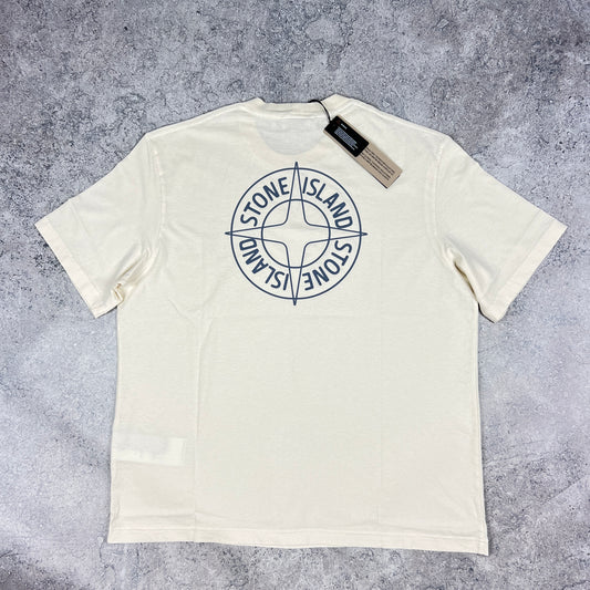 Stone Island Cream/Blue Compass T-Shirt BNWT