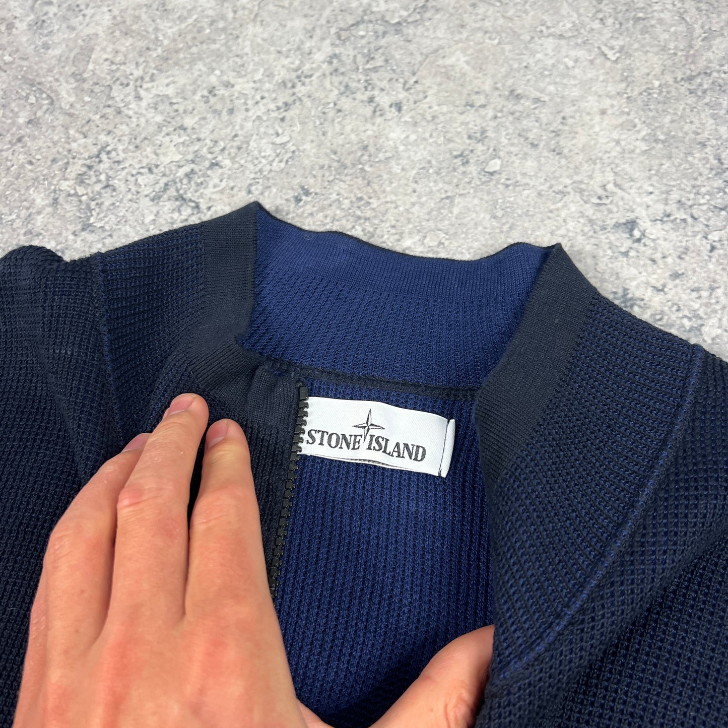 Stone Island Navy Waffle Full Zip Jumper Medium 22”