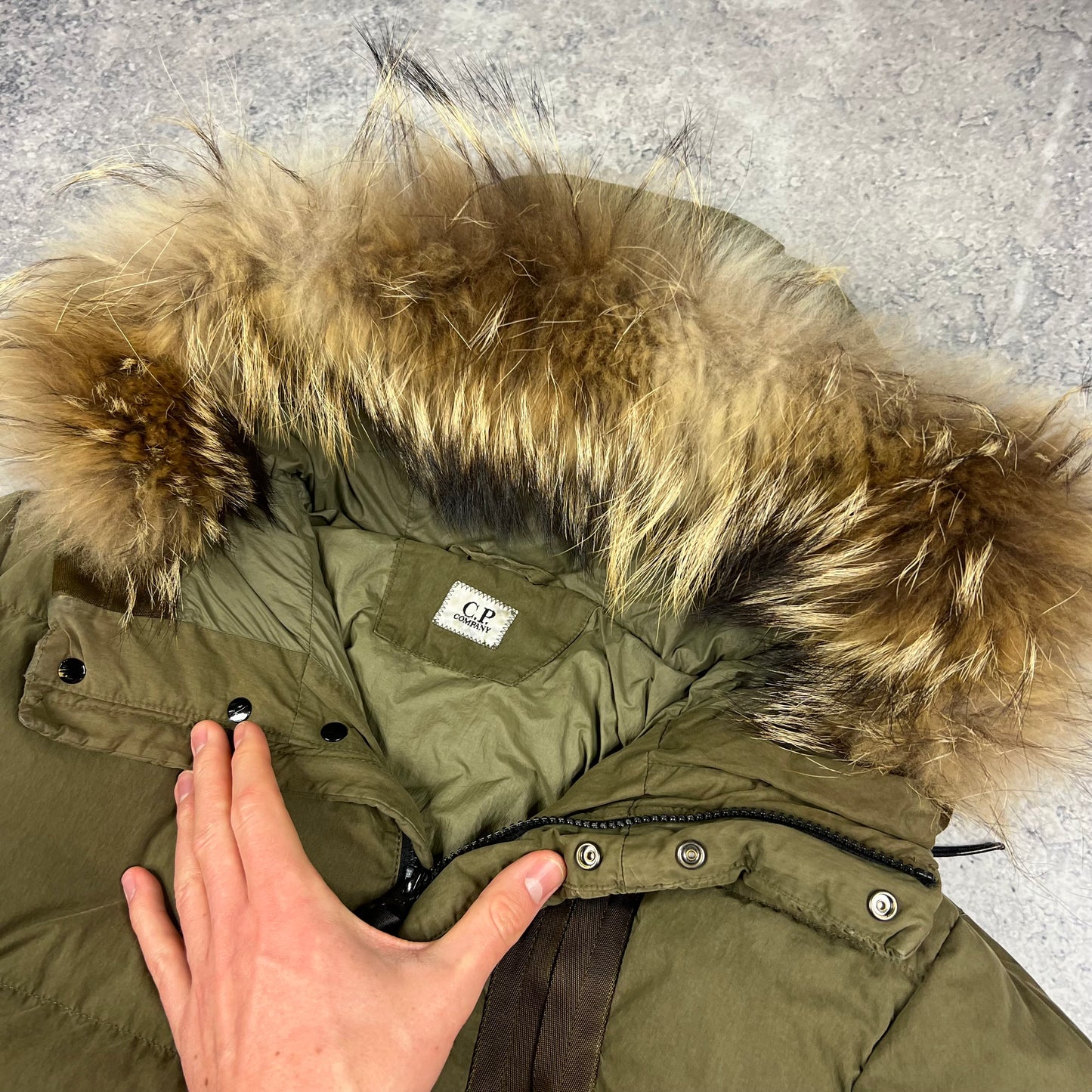 CP Company Khaki 50 Fili Down Parka Size 48- Medium 21.75”