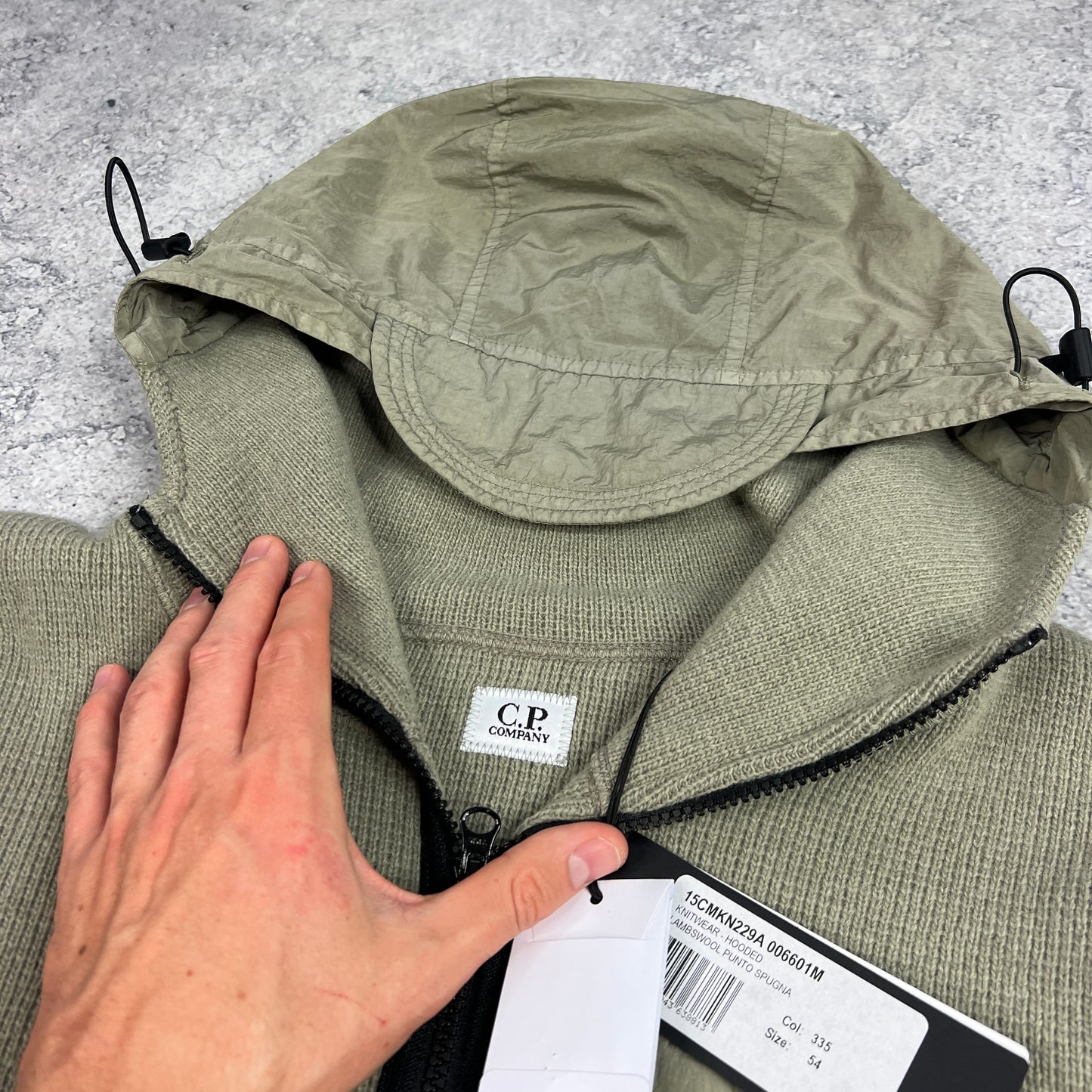 CP Company Green HZ Hooded Lens Knit Size 54- XXL 24.5” BNWT
