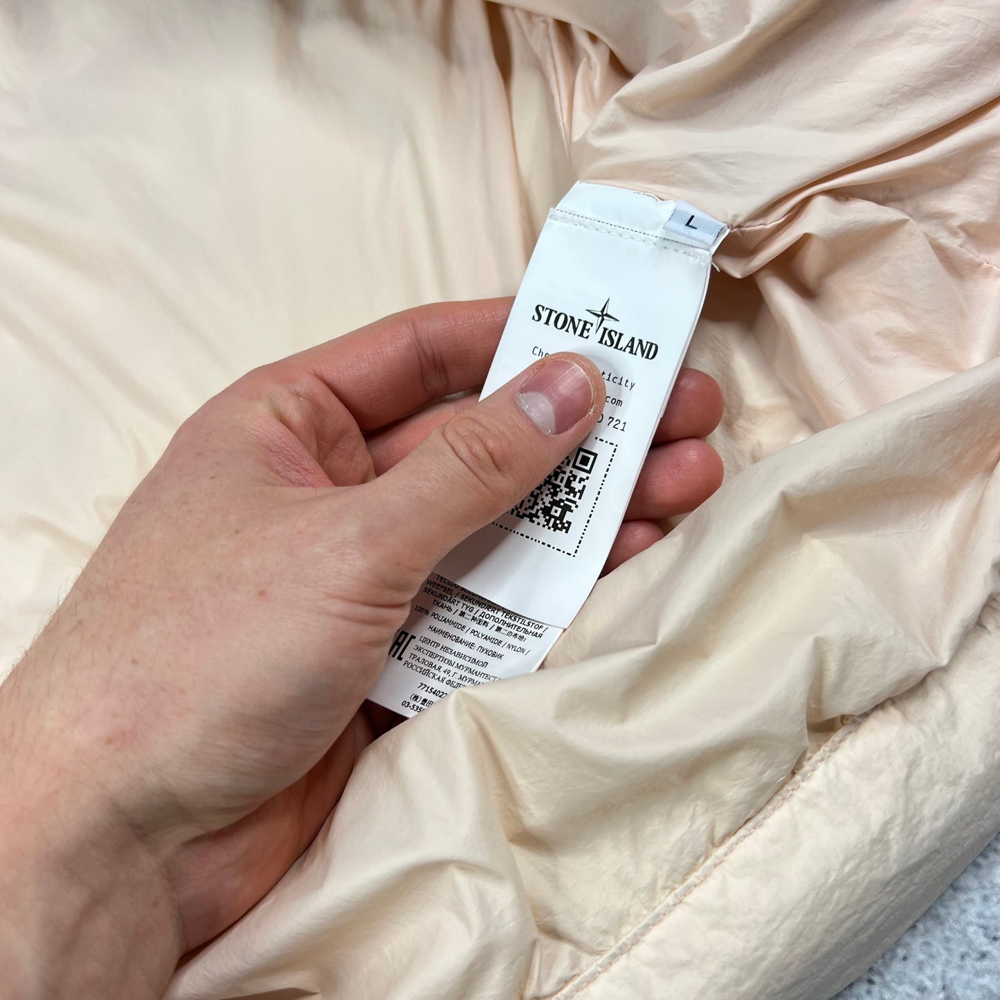 Stone Island Peach Crinkle Reps Down Jacket Large 25.25”