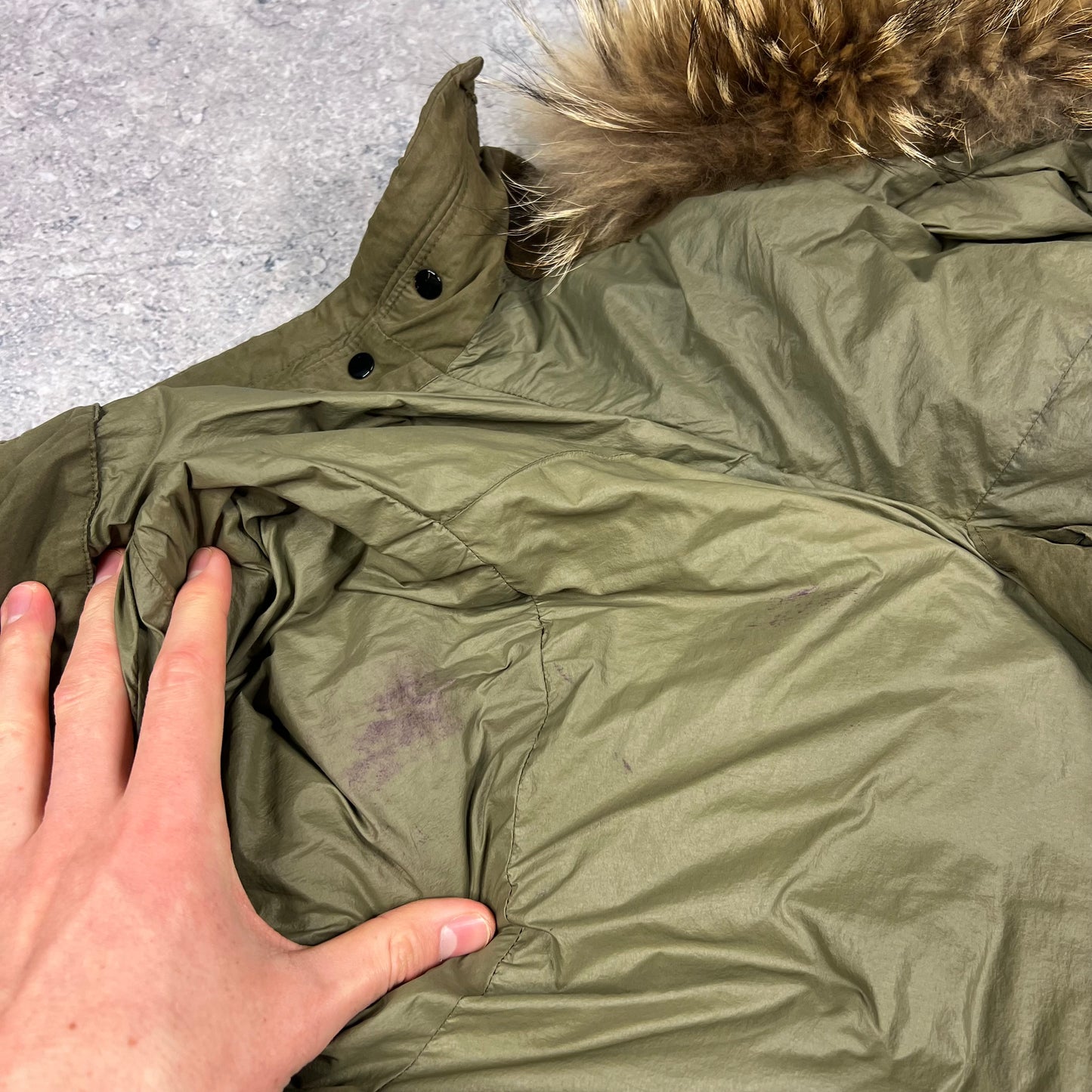 CP Company Khaki 50 Fili Down Parka Size 48- Medium 21.75”