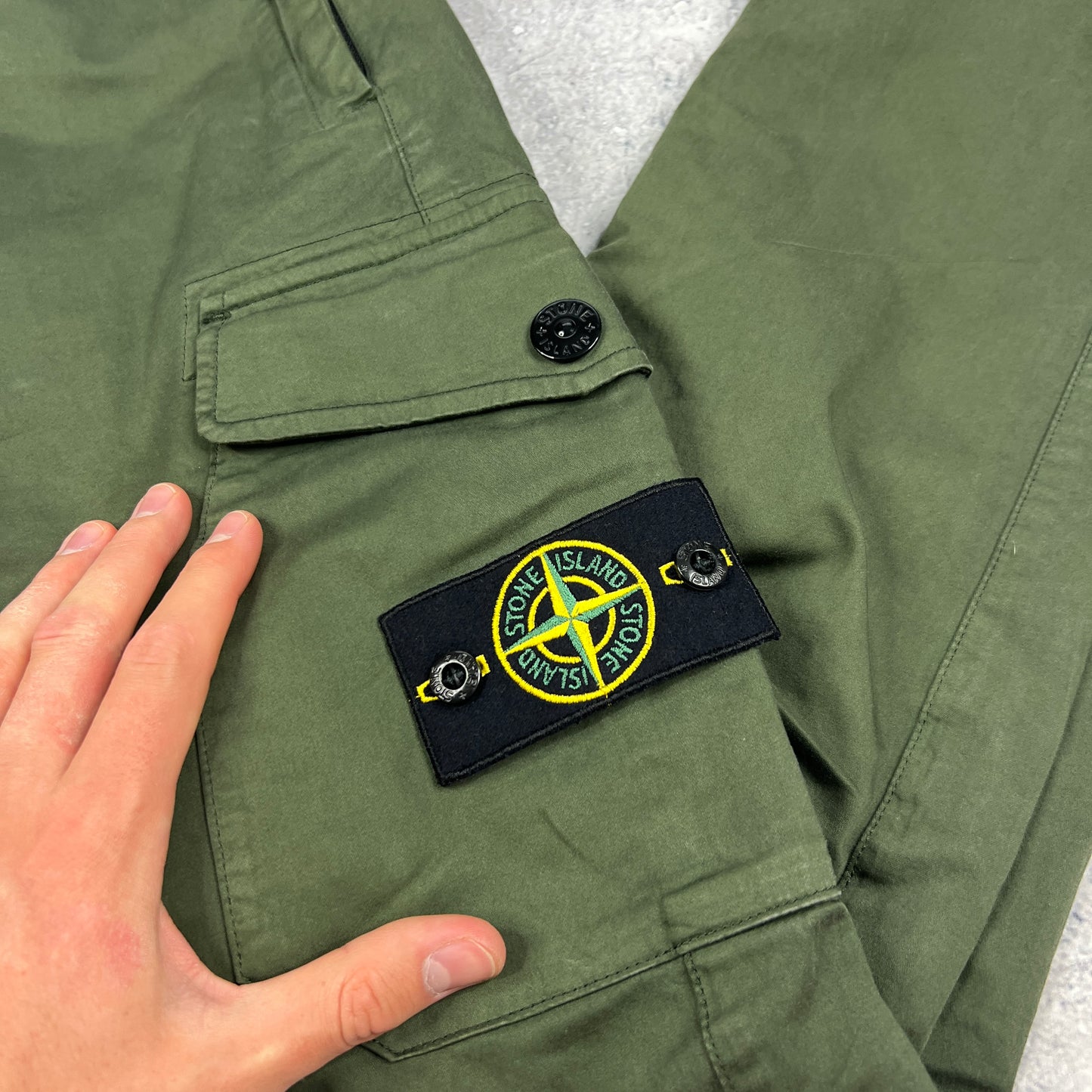 Stone Island Khaki Cuffed Cargo Trousers W32”