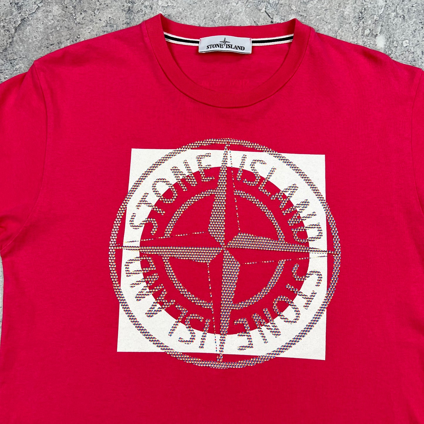 Stone Island Pink Tricromia T-Shirt Small 19.5”