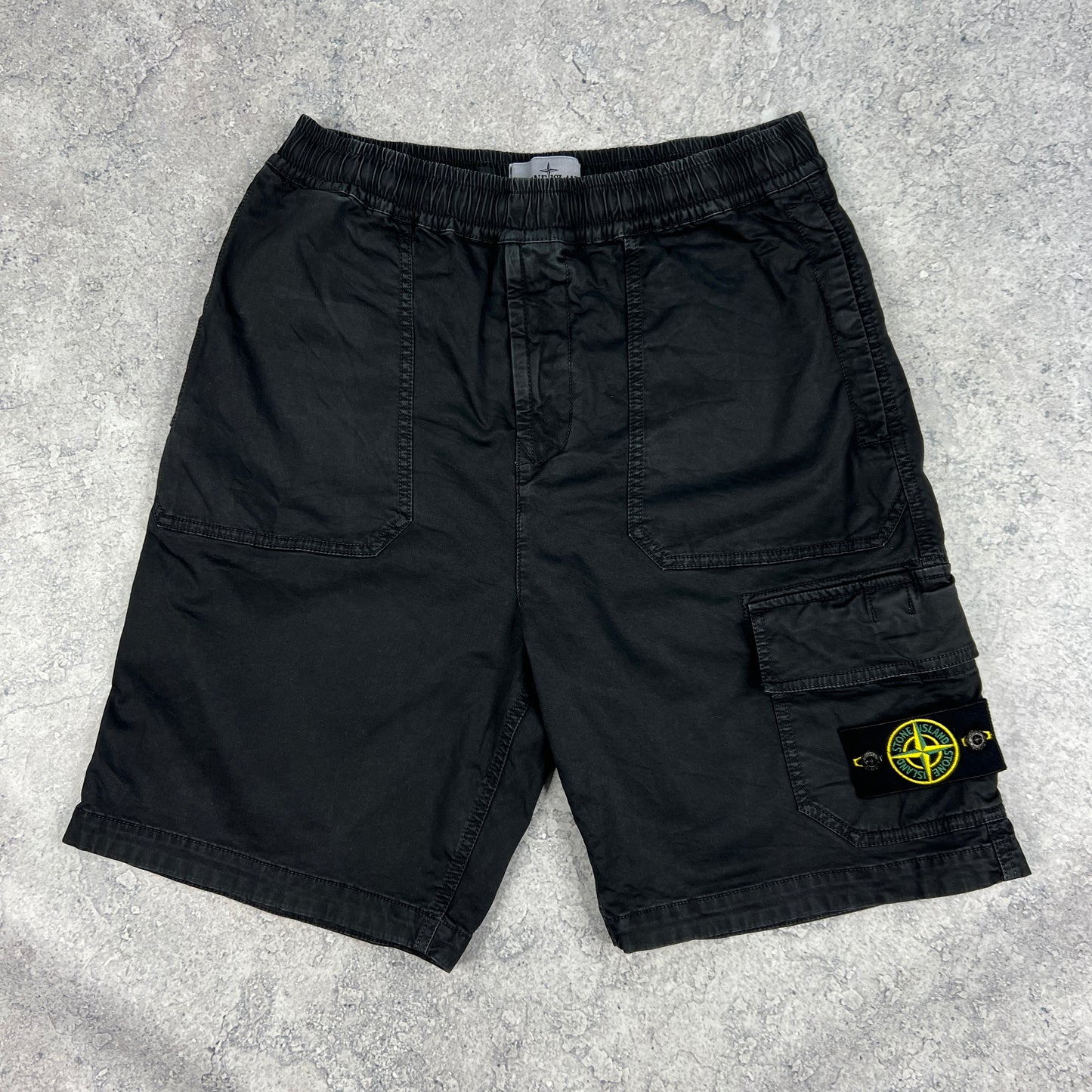 Stone Island Black Garment Dyed Cargo Shorts W30”