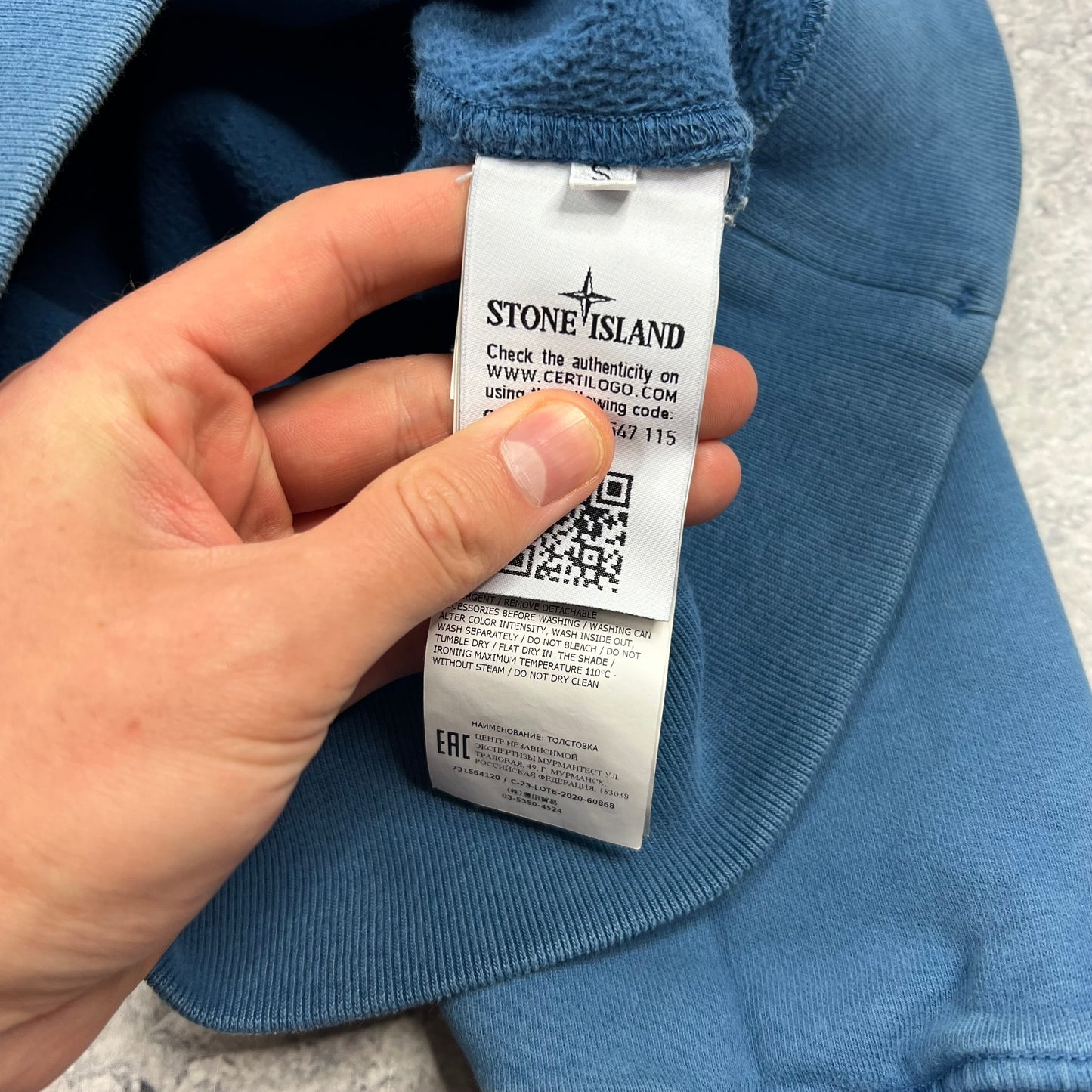 Stone Island Blue Pullover Hoodie Small 21”