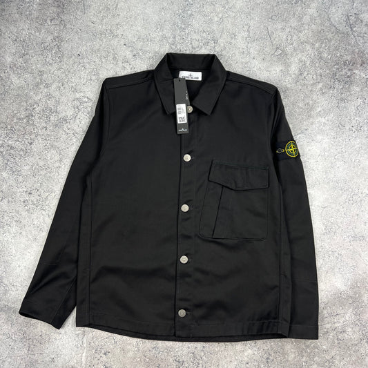 Stone Island Black Cotton Twill Overshirt Large 22.75”