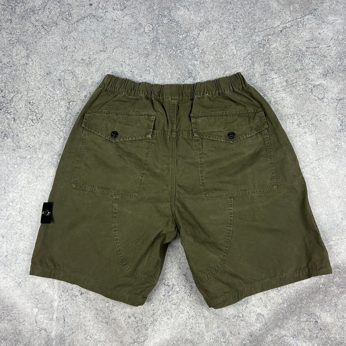 Stone Island Khaki Garment Dyed Cargo Shorts W32-34”