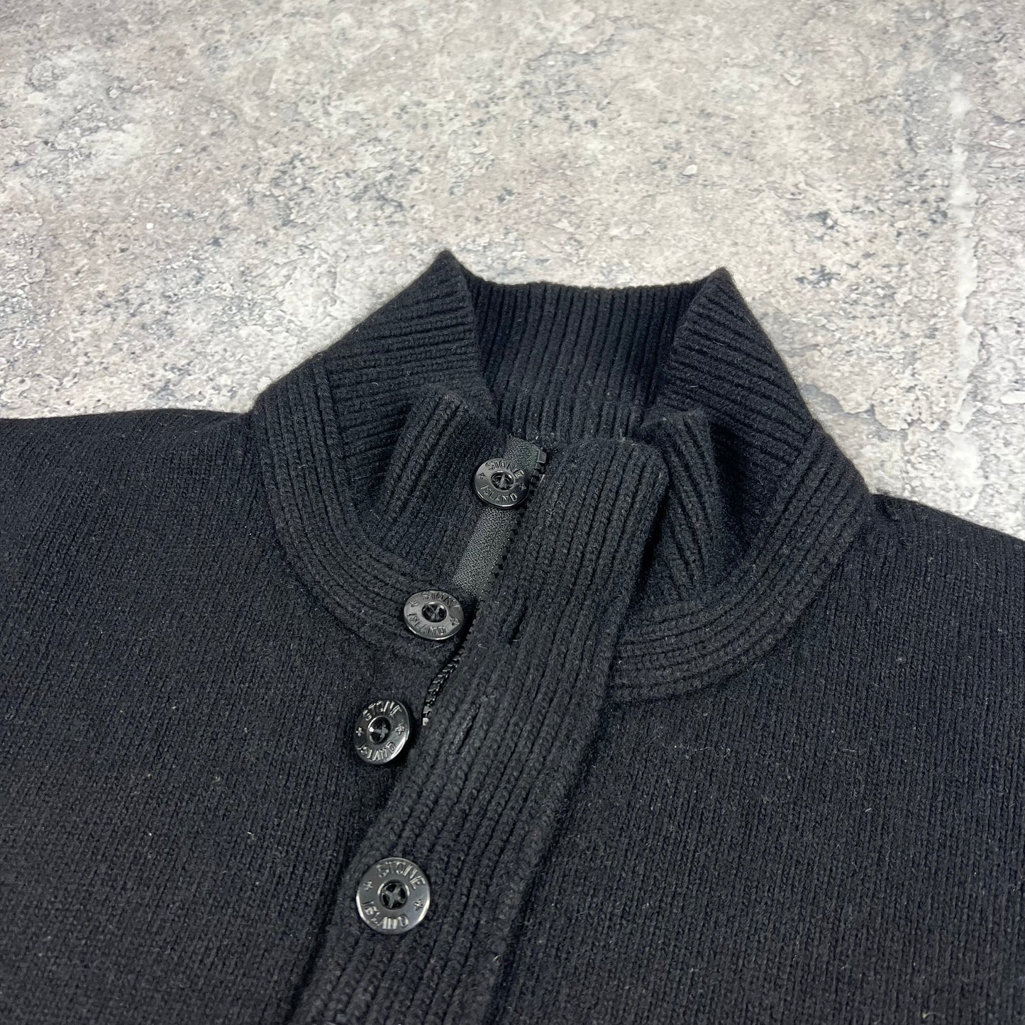 Stone Island Black Wool Quarter Zip Knit XXL 25”