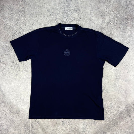 Stone Island Navy Ribbed Logo T-Shirt Large 22.5”