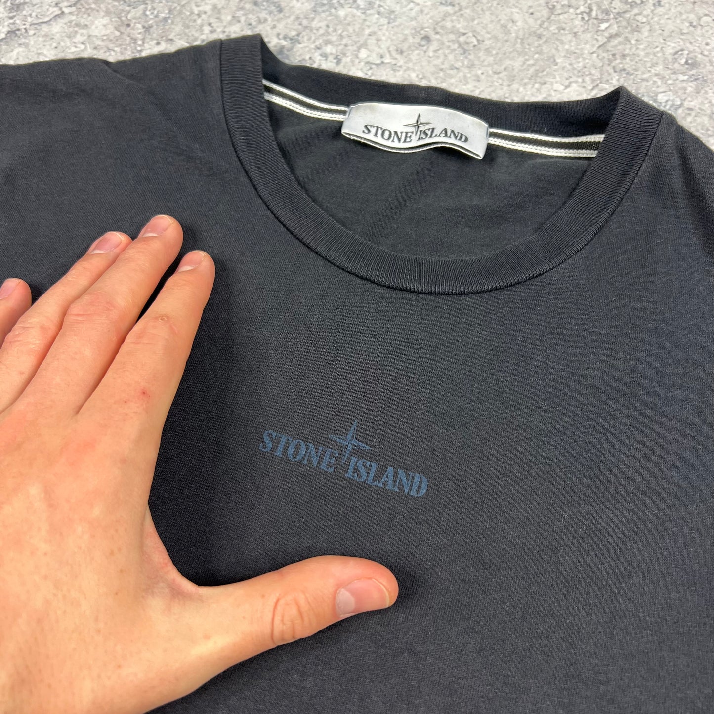 Stone Island Navy Letter Logo T-Shirt Medium 20.5”