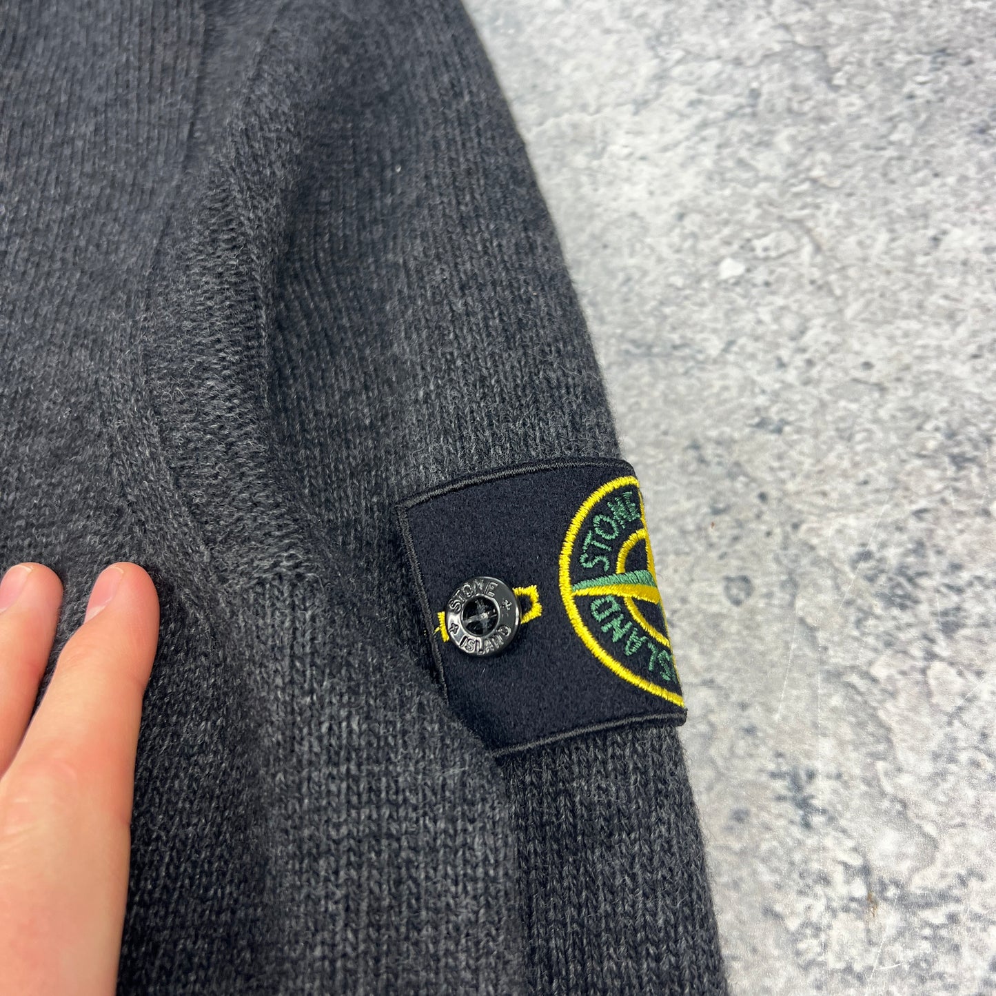 Stone Island Dark Grey Wool Q Zip Jumper XL 23”