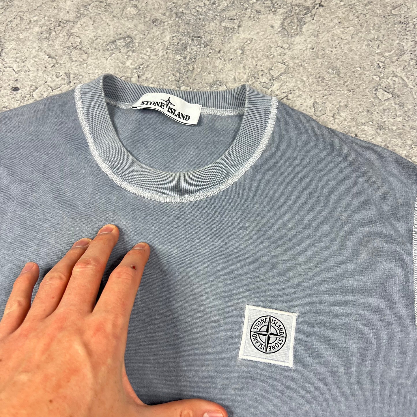 Stone Island Blue Garment Dyed Patch T-Shirt Medium 20.25”