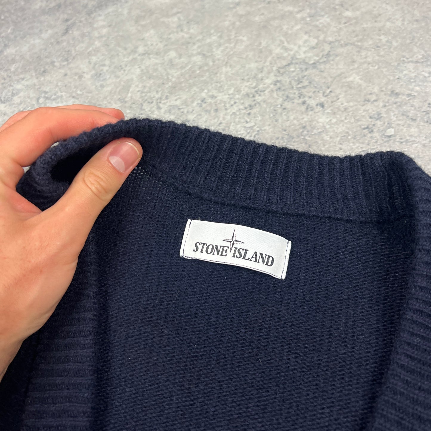 Stone Island Navy Wool Cardigan XXL 25.25”