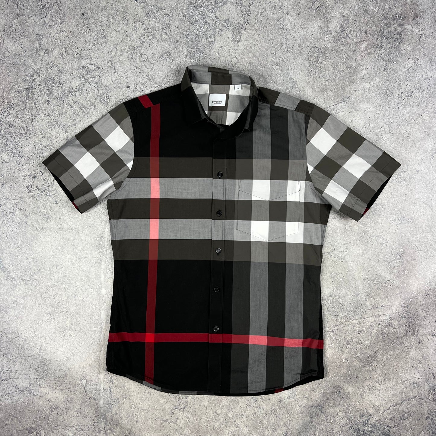 Burberry Black Somerton Short Sleeve Shirt Medium 21.25”