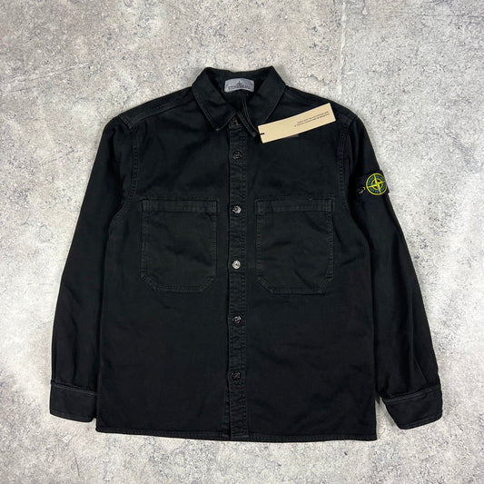 Stone Island Black Panama Cotton Overshirt Medium 21.75” BNWT