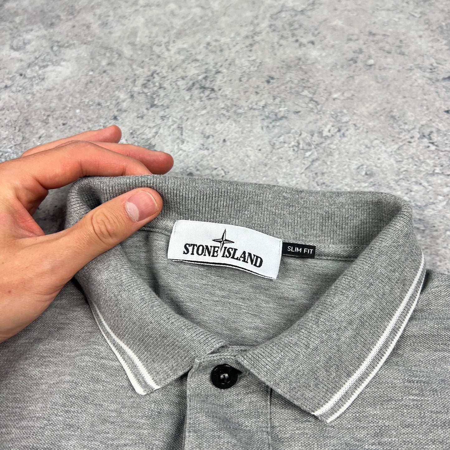 Stone Island Grey L/S Polo Shirt XL Slim 22”