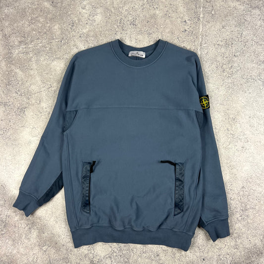 Stone Island Blue Nylon Metal Primaloft Sweatshirt Medium 21”