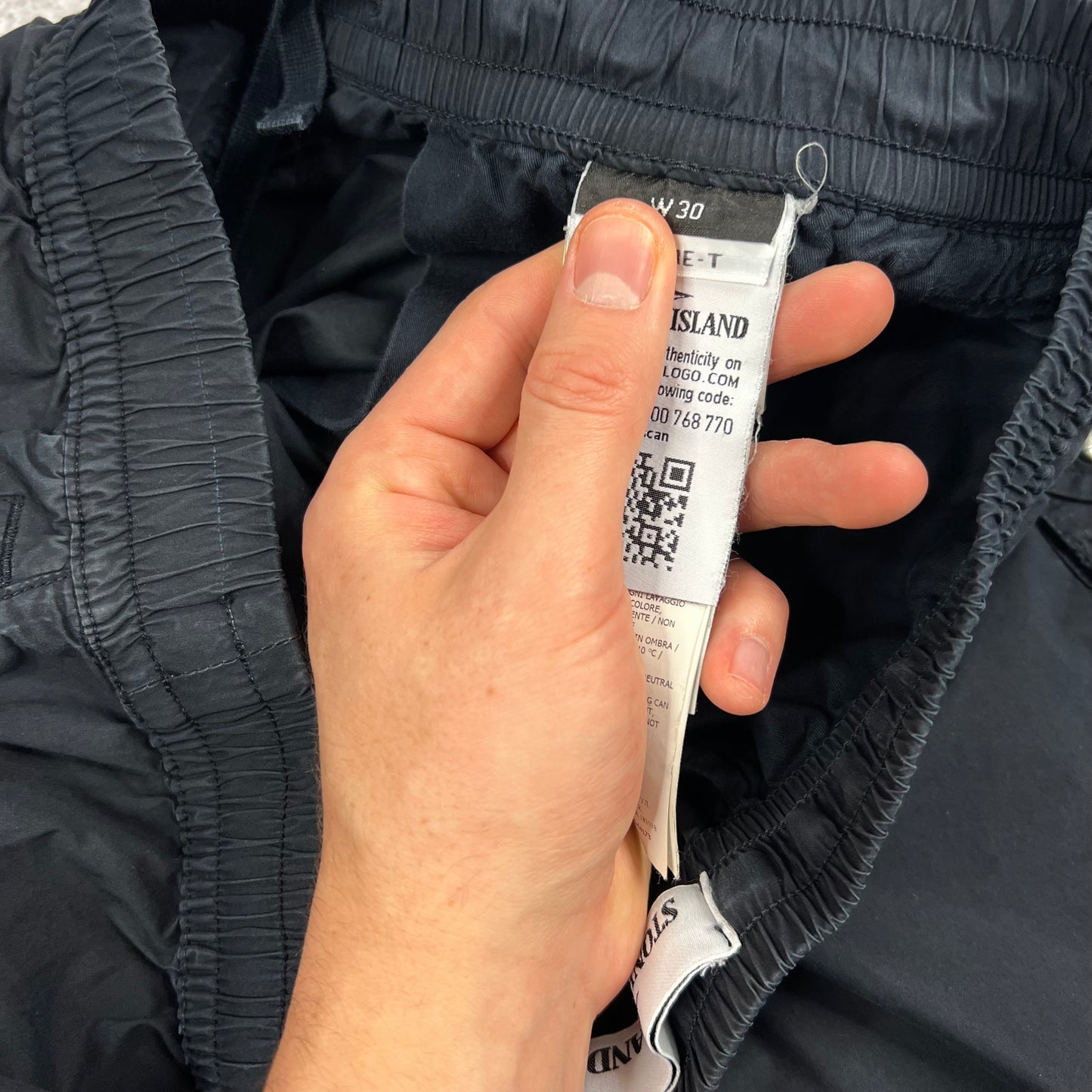 Stone Island Navy Tela Parachute Cargo Trousers W30”