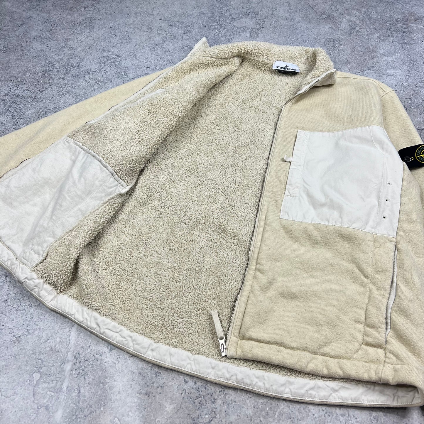 Stone Island Beige Terry Fleece Plated Jacket Large 23.25”
