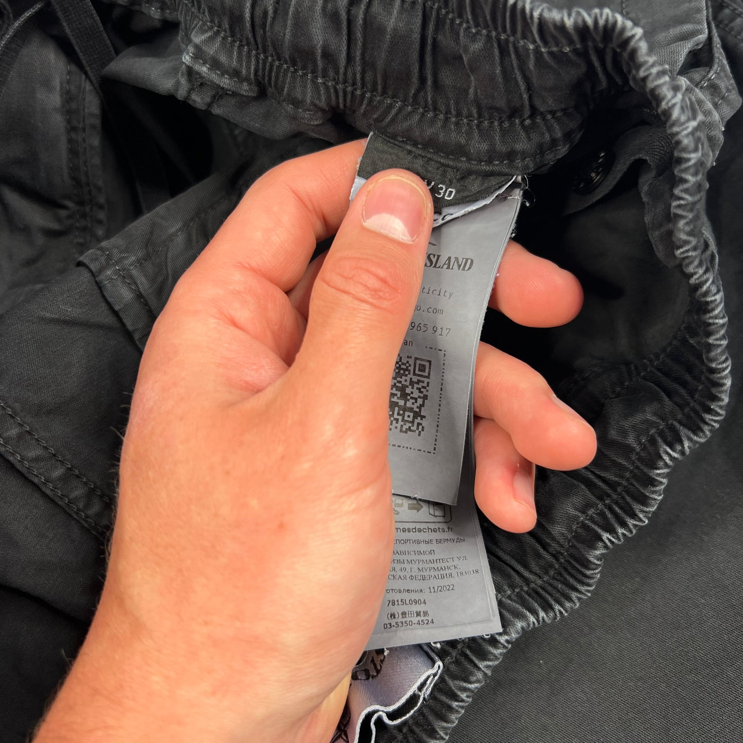 Stone Island Black Garment Dyed Cargo Shorts W30”
