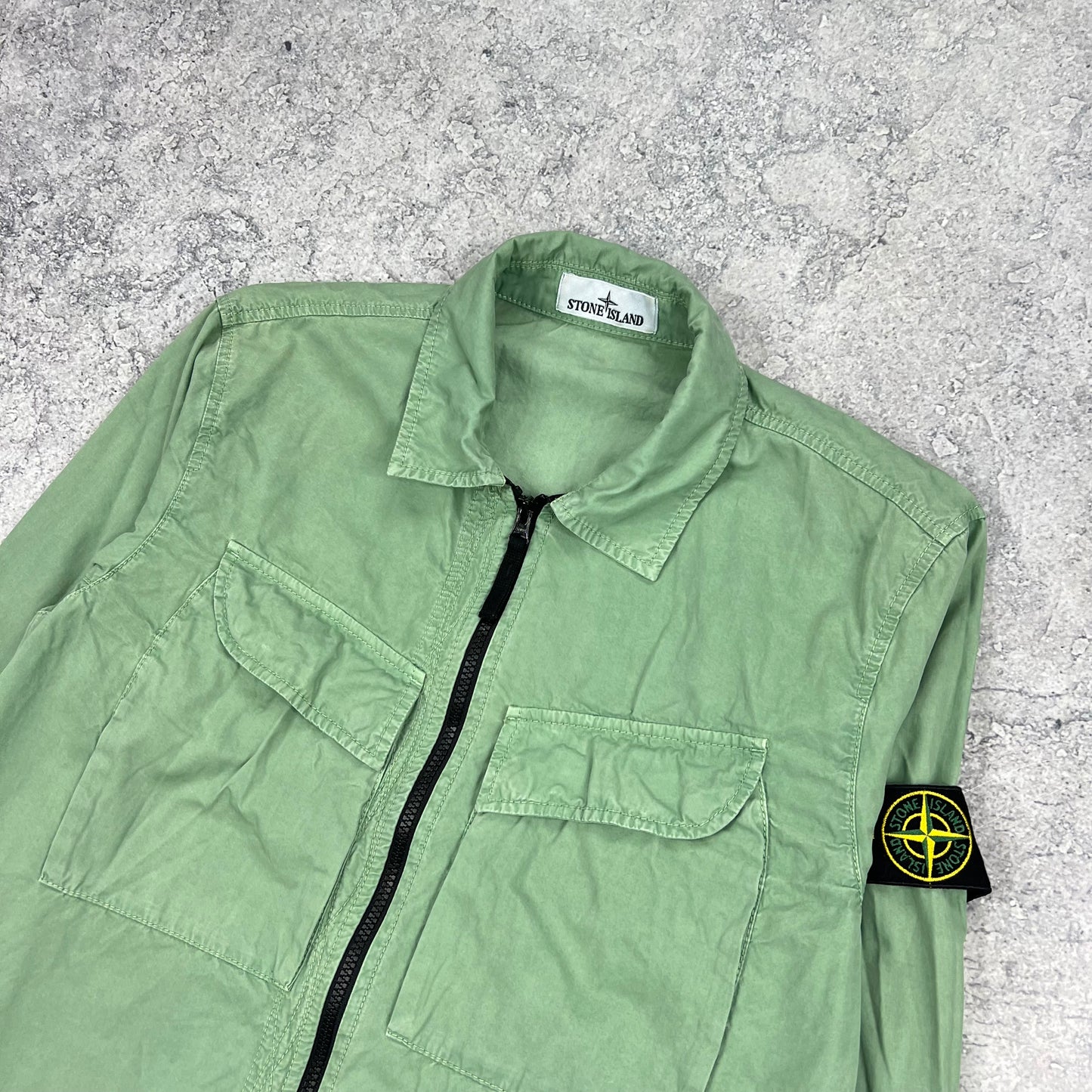 Stone Island Green Garment Dyed Overshirt Medium 21.25”