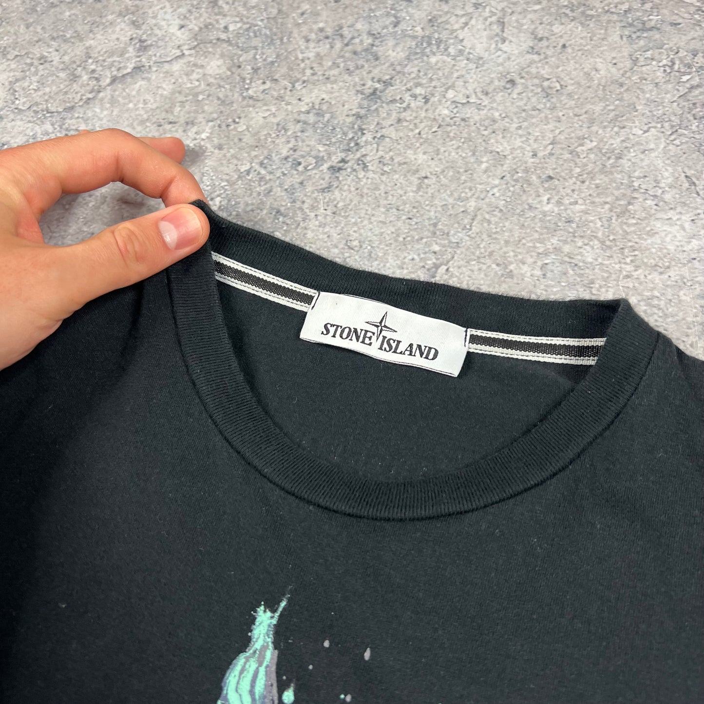 Stone Island Black Marble Logo T-Shirt Medium 19.75”