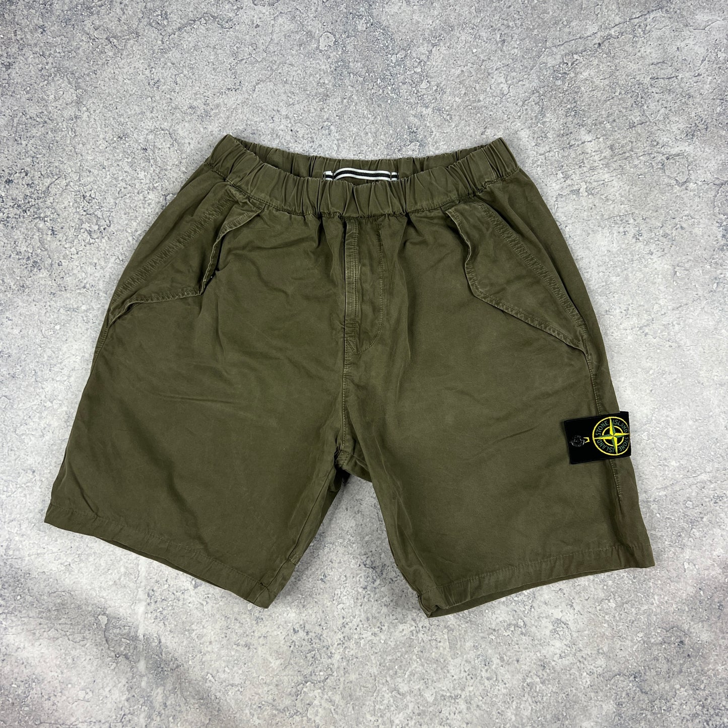 Stone Island Khaki Garment Dyed Cargo Shorts W32-34”