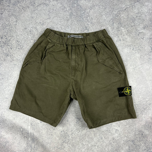 Stone Island Khaki Garment Dyed Cargo Shorts W32-34”