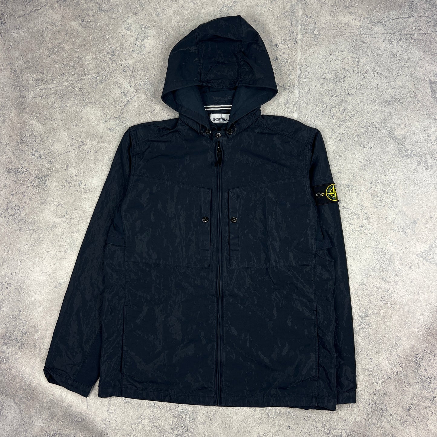 Stone Island Navy Cotton/Nylon Shimmer Hooded Overshirt XL 23.5”