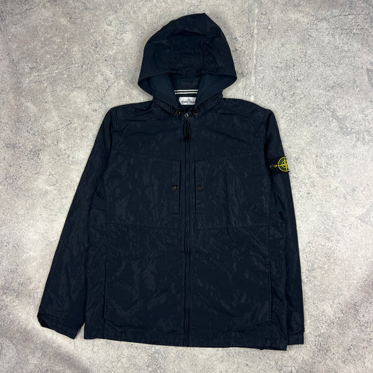 Stone Island Navy Cotton/Nylon Shimmer Hooded Overshirt XL 23.5”