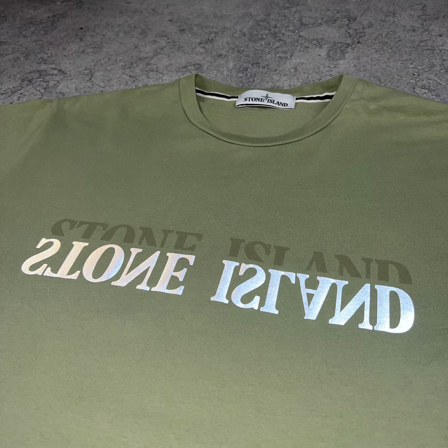 Stone Island Green Reflective T-Shirt Medium 20.5”
