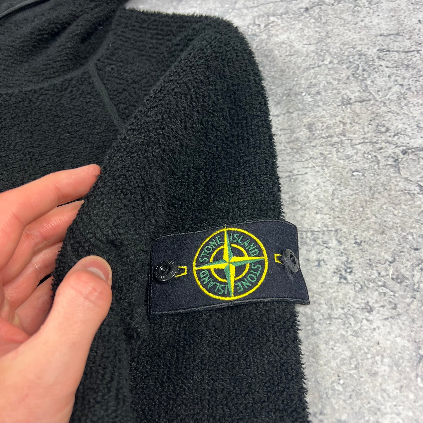 Stone Island Black Chenille Cotton Hoodie Small 20.5”